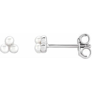 14K White Cultured Freshwater Pearl Cluster Earrings
