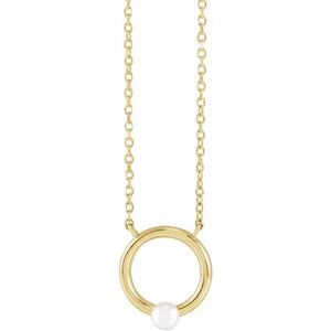 14K Yellow Cultured Seed Pearl Circle 18" Necklace
