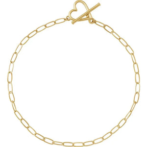 14K Yellow Heart & Paperclip-Style Chain 6" Bracelet