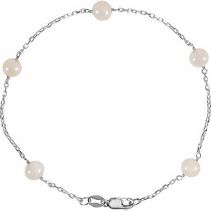 Sterling Silver Cultured White Freshwater Pearl 5-Station 7.5" Bracelet