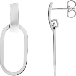 Sterling Silver Elongated Oval Geometric Earrings