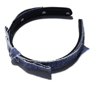 Blue Denim Washed Bardot Ribbon Headband -Lele Sadoughi