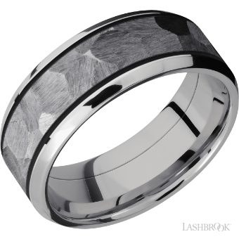 YDBN 7 mm wide/Flat Grooved Edges/Cobalt Chrome band with two 1 mm Edge inlays of 14K Rose Gold. #0 Rose Gold thumbnail