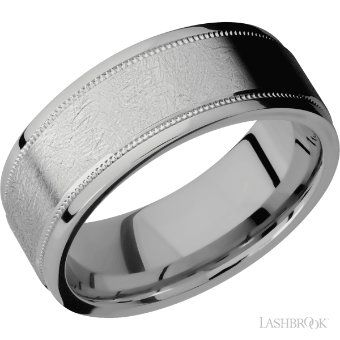 YDBN 8mm Titanium Band Flat with Stepped Edges and Millgrain Finish #0 Silver thumbnail