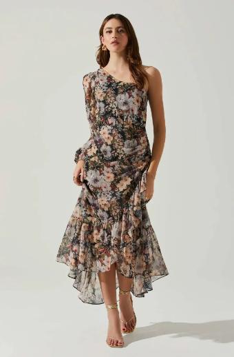 ASTR the label Calista Floral One Shoulder Midi Dress #0 thumbnail