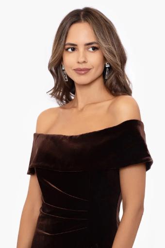 Betsy Adam Cheryl Long Velvet Pop Over Top Dress in Brown #1 thumbnail