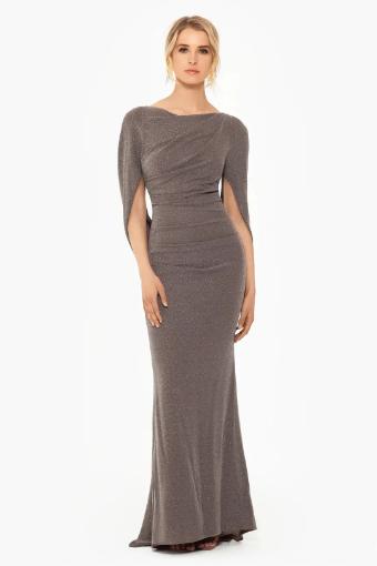 Betsy Adam Jenna Long Metallic Draped Cowl Back Gown #0 thumbnail