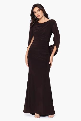 Betsy Adam Miriam Long Knit Draped Gown in Brown #0 thumbnail