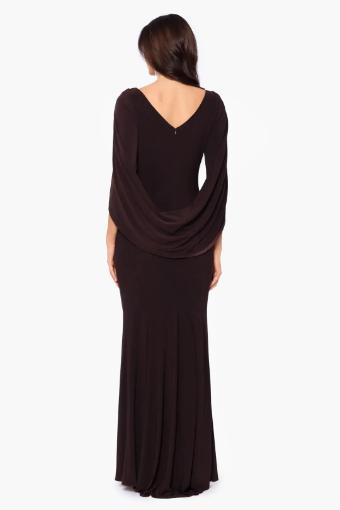 Betsy Adam Miriam Long Knit Draped Gown in Brown #1 thumbnail