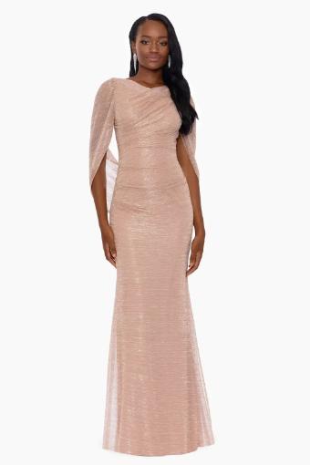 Betsy Adam Tamsin Long Metallic Knit Long Drape Gown #0 default thumbnail