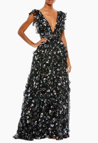 Mac Duggal Ieena Floral Ruffle V-Neck Gown #0 thumbnail