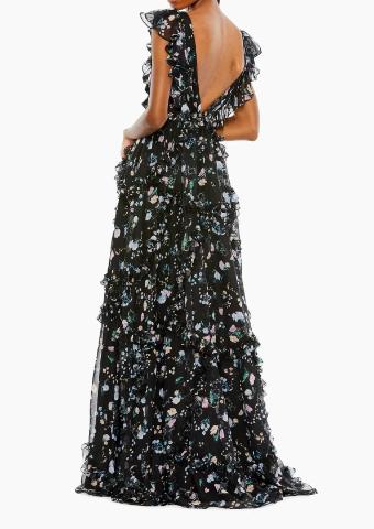 Mac Duggal Ieena Floral Ruffle V-Neck Gown #1 thumbnail