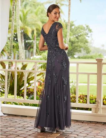 Adrianna Papell Platinum V-Neck All over beaded pattern gown with cap sleeves #7 Blush thumbnail