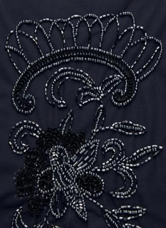 Adrianna Papell Platinum V-Neck All over beaded pattern gown with cap sleeves #5 Black Navy thumbnail