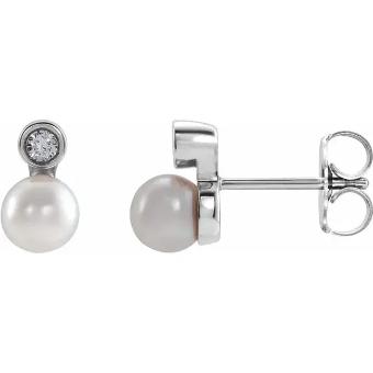 YDBN 14K White Cultured White Akoya Pearl & .03 CTW Natural Diamond Earrings #0 thumbnail