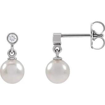 YDBN 14K White Cultured White Akoya Pearl & .06 CTW Natural Diamond Earrings #0 thumbnail