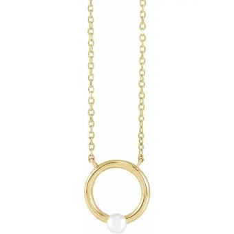 YDBN 14K Yellow Cultured Seed Pearl Circle 18" Necklace #1 thumbnail