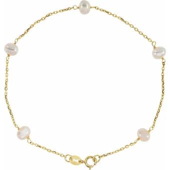 YDBN 14K Yellow Cultured White Freshwater Pearl 5-Station 7" Bracelet #0 thumbnail