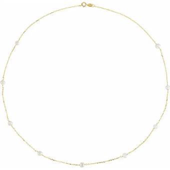 YDBN 14K Yellow Cultured White Freshwater Pearl 9-Station 18" Necklace #0 thumbnail