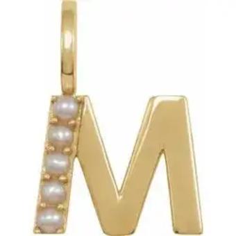 YDBN 14kt Yellow Gold & Pearl Initial Pendant #10 thumbnail