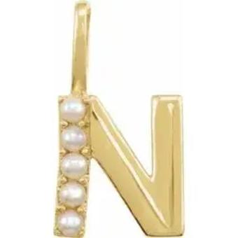 YDBN 14kt Yellow Gold & Pearl Initial Pendant #14 thumbnail