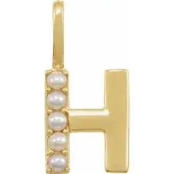 YDBN 14kt Yellow Gold & Pearl Initial Pendant #1 thumbnail