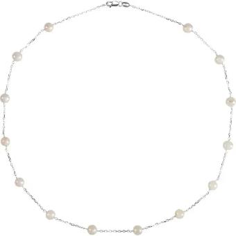 YDBN Sterling Silver Cultured White Freshwater Pearl 14-Station 18" Necklace #0 thumbnail