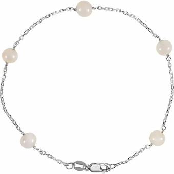 YDBN Sterling Silver Cultured White Freshwater Pearl 5-Station 7.5" Bracelet #0 thumbnail