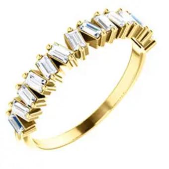 YDBN 14k Gold & Baguette Diamond Staggered Band #5 White Yellow thumbnail