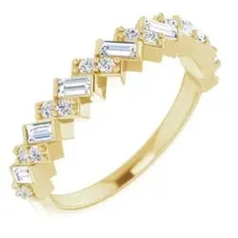 YDBN 14k Gold & Baguette Diamond Angle Band #1 White Yellow thumbnail