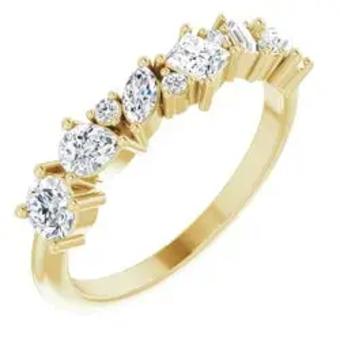 YDBN 14k Gold & Diamond Fancy Shaped Cluster Anniversary Band #0 White Yellow thumbnail